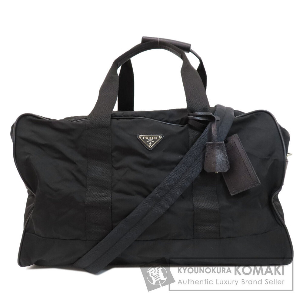 Prada Tessuto Logo Plate Duffle Bag black
